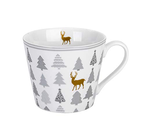 Krasilnikoff - Happy Cup - Becher, Tasse mit Henkel - Christmas Trees - Porzellan - H9 x Ø10 cm - Volumen: 400 ml- HC386