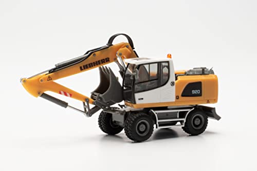 Herpa Bagger Modell Liebherr Mobilbagger A 920 Litronic „Liebherr“, originalgetreu im Maßstab 1:87, Modell Baufahrzeug für Diorama, Modellbau Sammlerstück, Deko Miniaturmodelle aus Kunststoff