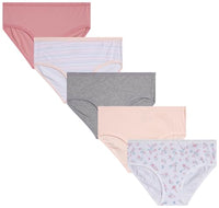 Thumbnail for Laura Ashley Girls' Underwear - 5 Pack Stretch Cotton Briefs (Size XS-L), Size X-Small, Rose Spring Floral/Rose/Stripes/Medium Grey Heather im Sale