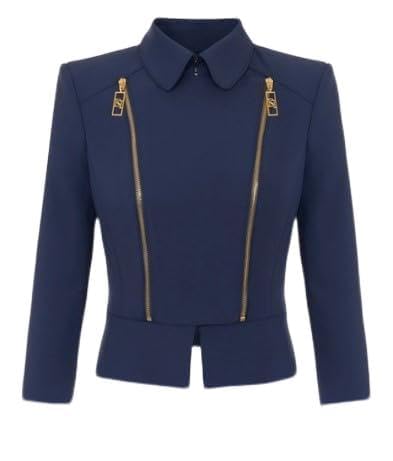 Elisabetta Franchi Jacke aus Crêpe Stretch mit Tasche und Reißverschluss, Marineblau, 38 im Sale