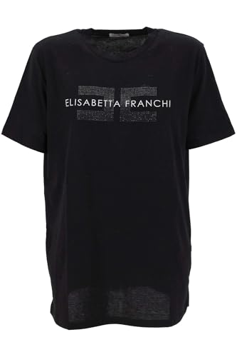 Elisabetta Franchi T-Shirt aus Jersey mit Strass Logo, Schwarz , 38 im Sale