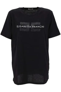 Thumbnail for Elisabetta Franchi T-Shirt aus Jersey mit Strass Logo, Schwarz , 38 im Sale