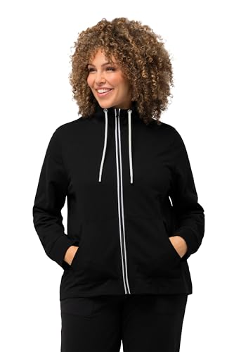 Ulla Popken Damen Sweatjacke, Stehkragen, Kängurutaschen Sweatshirt, schwarz, 50-52 im Sale