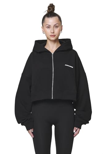 Pegador Damen Zip Hoodie Cropped Marla Oversized Black Gum im Sale