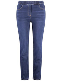 Thumbnail for Samoon Damen Jeggings aus Stretch-Denim Lucy unifarben, Washed-Out-Effekt reguläre Länge Blue Denim 44 im Sale