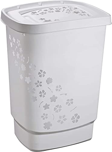 Rotho Flowers Wäschesammler 55l mit Deckel, Kunststoff (PP) BPA-frei, grau, 55l (44,7 x 34,7 x 60,5 cm im Sale