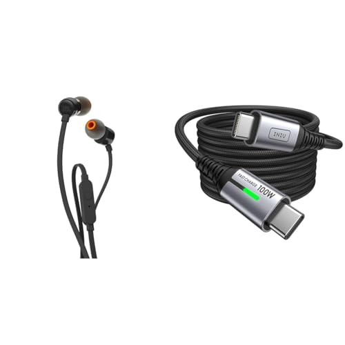 JBL Tune 110 – In-Ear Kopfhörer mit verwicklungsfreiem Flachbandkabel und Mikrofon in Schwarz – Für grenzenlosen Musikgenuss mit der Pure Bass Sound Technologie & INIU USB C Kabel im Sale