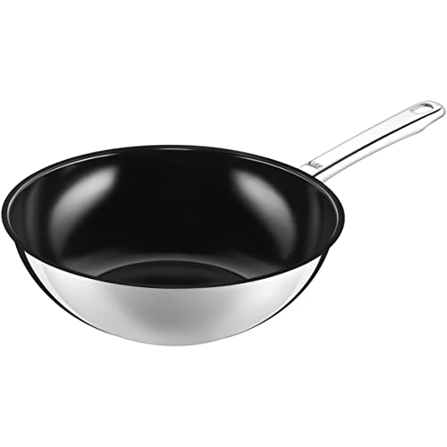 Silit Wuhan Wokpfanne Induktion 28 cm, Wok Edelstahl beschichtet, Wok Induktion, backofenfest, Silber