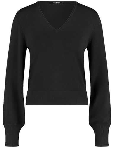 Taifun Damen Basic Pullover mit V-Ausschnitt Langarm, Ärmelbündchen unifarben Schwarz 36 im Sale