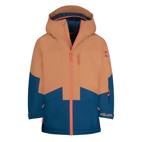 Trollkids Kinder Skijacke Kongsberg, Mandel/Madeirablau/Tieforange, im Sale