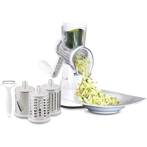 LIVINGTON Sumo Slicer - 3 in 1 Trommelreibe - zum Raspeln, Schneiden, Reiben - Fixierfunktion - Multiraffel - Reibemaschine - Gemüsehobel - Mühle - Gemüseschneider - Das Original aus dem TV im Sale