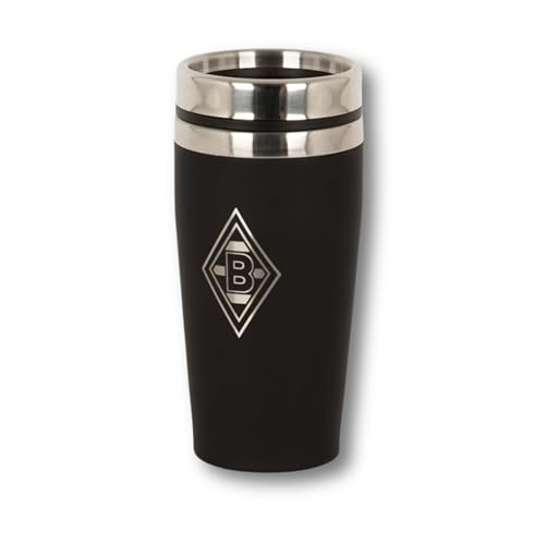 Borussia Mönchengladbach Thermobecher “Raute” | Offizieller Fanartikel Fohlenshop | Kaffeebecher to go | Trinkbecher auslaufsicher mit silberner Vereinsraute - 450 ml Vol.