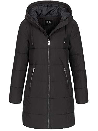 ONLY Damen Lange Puffer Jacke | Warmer Stepp Wintermantel mit Kapuze | Wattierter Blouson ONLDOLLY, Farben:Schwarz, im Sale