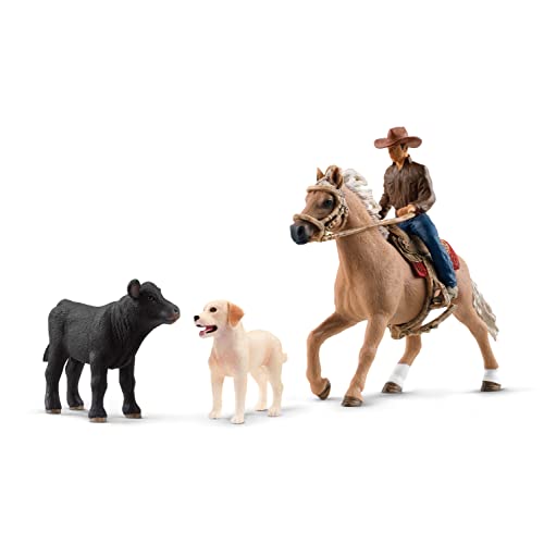 schleich FARM WORLD 42578 Bauernhof Rodeo Abenteuer Spielset, 6-Teiliges Tiere Set mit Cowboy, Pferd, Kalb, Hund und Zubehör, Realistisches Western Rodeo Bauernhof Spielzeug für Kinder im Sale