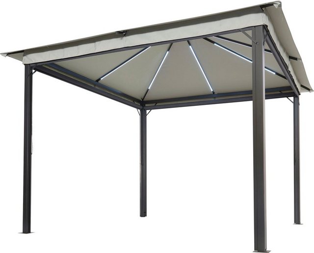 Leco Pavillon Solar LINA, mit 4 Seitenteilen, 300x300 cm, grau mit LED und Gittergewebe-Rollos im Sale