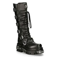 Thumbnail for New Rock 272-S1 Gothic Emo Kniehohe Stiefel Aus Schwarzem Leder Mit Spitze und Schnallenverschluss 43 im Sale