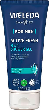 Thumbnail for WELEDA Bio For Men 3in1 Duschgel & Shampoo ACTIVE FRESH vegan - Naturkosmetik Männer Duschseife & Haarpflege mit Eukalyptus & Vetiver Duft. Natürliche Dusche zur Reinigung von Haut & Haar (1x 200ml) im Sale