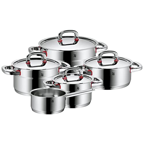 WMF Premium One Topfset Induktion 5-teilig, Kochtopf Set mit Metalldeckel, Cromargan Edelstahl poliert, Induktions Töpfe Set unbeschichtet, Innenskalierung im Sale