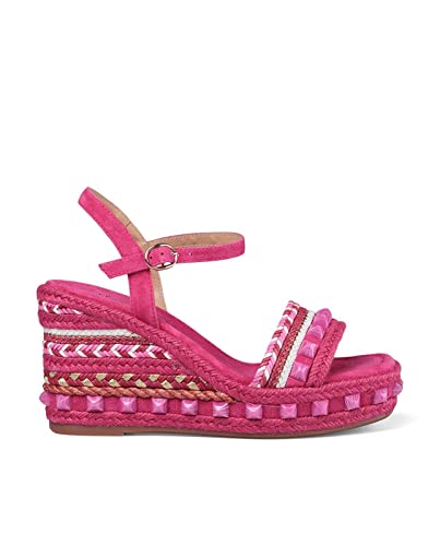 Alma en Pena Damen Keilsandalette aus Nubukleder in Pink mit Steinen in Mamoroptik besetzt. pink Gr. 38 im Sale