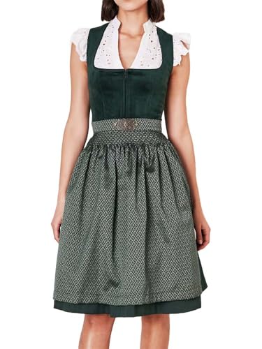 Krüger Dirndl Alisha 60cm Länge Knielang | Eleganten Samt-Dirndl mit gemusterter Dirndlschürze | Damen im Sale