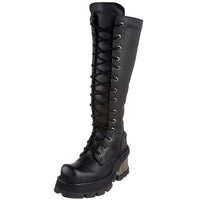 Thumbnail for New Rock Shoes - Ladies Black Leather High Combat Boots with Metal Heel UK 5 / Black im Sale