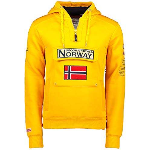 Geographical Norway GYMCLASS Men - Herren Kängurutasche Hoodie Sweatshirt mit Markenlogo und Langarm, Senf, im Sale