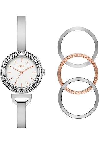 DKNY Damenuhr Uptown d quarz/3 Zeiger Uhrwerk 28mm Gehäusegröße mit Edelstahlarmband NY6675set im Sale