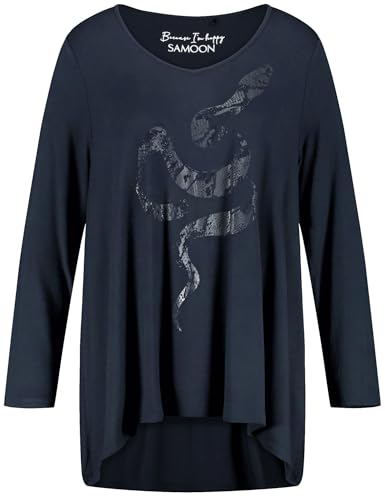 Samoon Damen Ausgestelltes Langarmshirt mit Schlangen-Motiv Langarm Frontprint, Animal-Print Dark Lake Blue Gemustert 48 im Sale