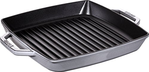 STAUB Gusseisen Grillpfanne mit zwei Griffen, Induktionsgeeignet, Quadratisch, 33 cm, Graphitgrau