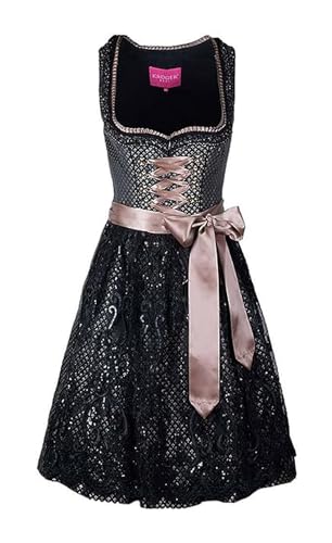 Krüger Dirndl Taina Damen schwarz Gold | 60cm Knielang edel | Jacquard Spitze Gr 38 im Sale