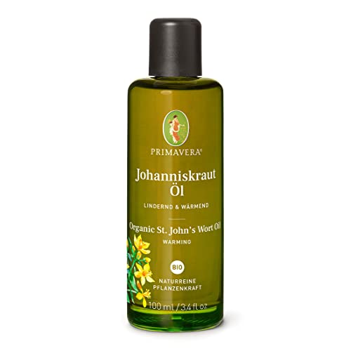 PRIMAVERA Pflegeöl Johanniskrautöl bio 100 ml – naturreine Pflanzenkraft – Glasflasche – Aromaöl, Körperöl, Naturkosmetik – lindernd, wärmend, regenerierend – vegan im Sale