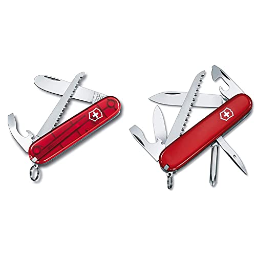 Victorinox, Taschenmesser, My First Victorinox, 84 mm, rot transparent (9 Funktionen, Klinge, ohne Spitz, Kapselheber) &, Taschenmesser, Hiker, 91 mm, rot (13 Funktionen, Schraubendreher 3mm, Klinge) im Sale