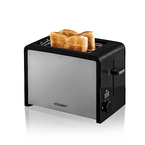 Cloer 3210 Toaster, 825 W, für 2 Toastscheiben, integrierter Brötchenaufsatz, Nachhebevorrichtung, Krümelschublade, wärmeisoliert, Edelstahl, Schwarz