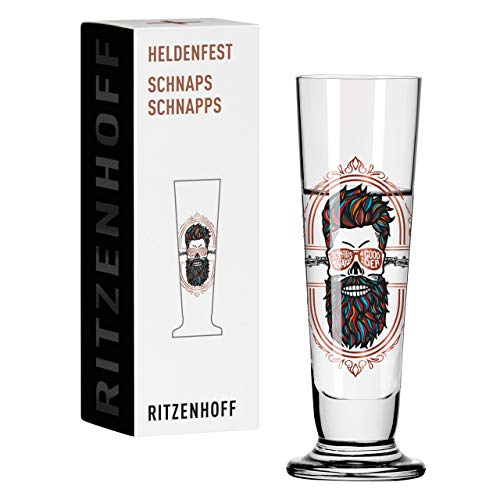 Ritzenhoff 1068240 Schnaps-Glas 40 ml – Serie Heldenfest, Motiv Nr. 4 – Hipster – rund und mehrfarbig – Made in Germany im Sale