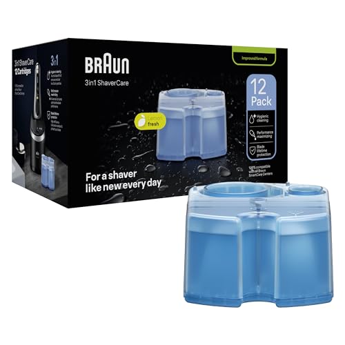 Braun 3-in-1 ShaverCare Reinigungskartuschen für Reinigungsstationen, reinigt Rasierer 10x besser als Wasser, ORIGINAL Kartusche, hygienische Reinigung, Entfernt Haare und Hautpartikel, 12er Pack im Sale