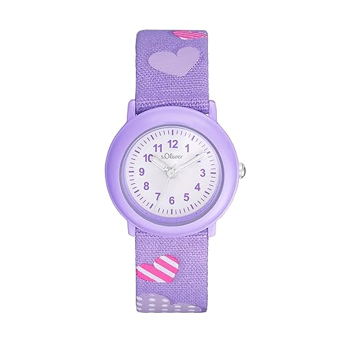 s.Oliver Armbanduhr Mädchen Kinder Quarzuhr Analog, mit Textil Armband, Lila, 3 bar Wasserdicht, Kommt in Uhren Geschenk Box, 2036750 im Sale