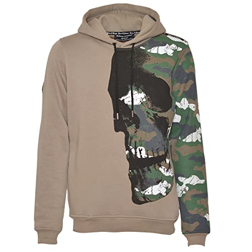 Roberto Geissini Herren Hoodie - CamouSkull - Light Khaki im Sale