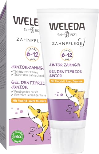 WELEDA Bio Junior Zahngel mit Fluorid - Naturkosmetik Zahnpasta für Kinder von 6-12 Jahren. Natürliches Zahnpflege Gel schützt vor Karies & fördert die Härtung des Zahnschmelzes (vegan, 1x 50ml) im Sale