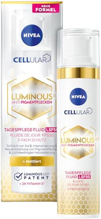 Thumbnail for NIVEA Cellular LUMINOUS630® Anti-Pigmentflecken Tagespflege Fluid (40 ml), mattierende Gesichtspflege mit LSF 50 und Vitamin E, Fluid mit 3-fach Schutz für ein ebenmäßiges Hautbild