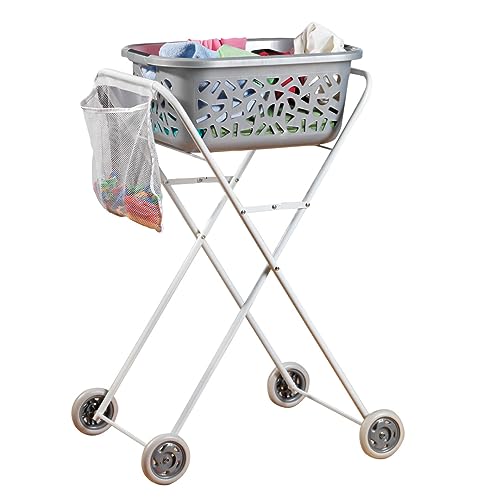 Rolling Laundry Cart - Wäschekorb-Trolley - Ergonomisch - Rückenschonender Wäschetransport - Wäschekorb-Ständer - Wäschetrolley auf Rädern - Zusammenklappbar im Sale