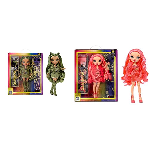 Rainbow High Modepuppe – Olivia Woods - Camo Grün Puppe- 4-12 Jahren & Modepuppe – Priscilla Perez - Pinke Puppe – Modisches Outfit & 10+ farbenfrohe Spiel-Accessoires