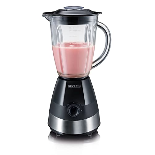 SEVERIN Standmixer mit 1,5 l Glas-Mixbehälter, Mixer mit 2 Stufen und Pulse-Funktion, leistungsstarker Küchenmixer mit Edelstahlmesser, 550 W, Edelstahl gebürstet/Schwarz, SM 3718