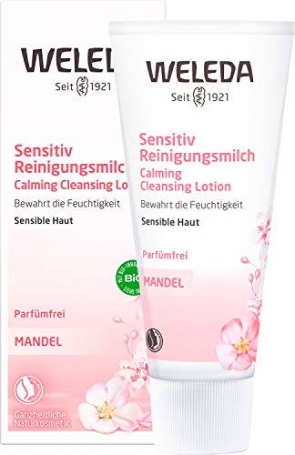 WELEDA Bio Mandel Sensitiv Reinigungsmilch, sanfte porentiefe Naturkosmetik Reinigung für sensible Haut im Gesicht, geeignet für Neurodermitiker und schonende Entfernung von Make-up (1 x 75 ml)