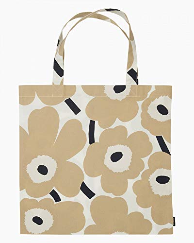 Marimekko Pieni Unikko Kassi Bag, Tasche, 44x43cm, Beige, Navyblu, weiß, 100% Baumwolle im Sale