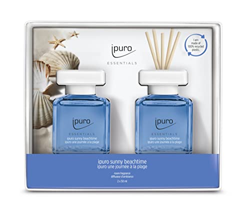 ipuro - Essentials Raumduft SUNNY BEACHTIME 2x50ml | Raumerfrischer mit Grapefruit, Zitrone & weißem Moschus Duft Aroma | Diffuser mit Stäbchen | Lufterfrischer für die Wohnung