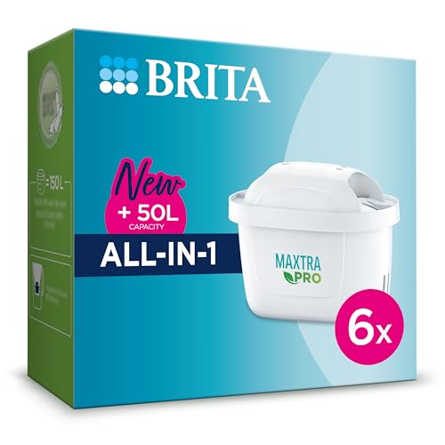 BRITA Maxtra Pro All-in-1 Wasserfilter-Kartusche, 6 Stück, für Wasserfilterkaraffe, reduziert PFAS*, einige Pestizide, Herbizide und medizinische Rückstände, Chlor, Kalk und Metalle im Sale