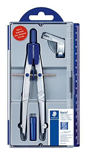 STAEDTLER Noris Club 550 01 Zirkel, Schulzirkel mit Schnellverstellung, Set mit Universaladapter und Ersatzminen, exakt und präzise, stabiles Etui mit Klappdeckel, silber/blau im Sale