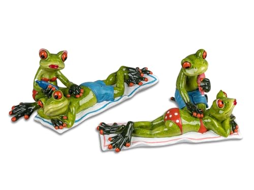 formano 2er Set Froschpaar Strandurlauber lustige Frösche 20cm Figur Dekoration Handbemalt Kunststein Urlaub