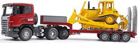 Thumbnail for bruder 03555 - Scania R-Serie LKW mit Tieflader & Cat Bulldozer - 1:16 Transporter Truck Lastwagen Flachbagger Kettenfahrzeug Baufahrzeug Baustelle Spielzeug