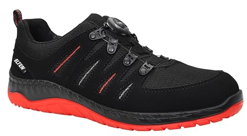 ELTEN Sicherheitsschuhe MADDOX BOA black-red Low ESD S3, Herren, Textil, Stahlkappe, leicht, sportlich, Schwarz/Rot, im Sale